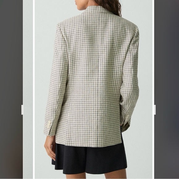 Theory Check Linen Blend Blazer Cream/ Grey Multi Size 6 - Picture 2 of 14